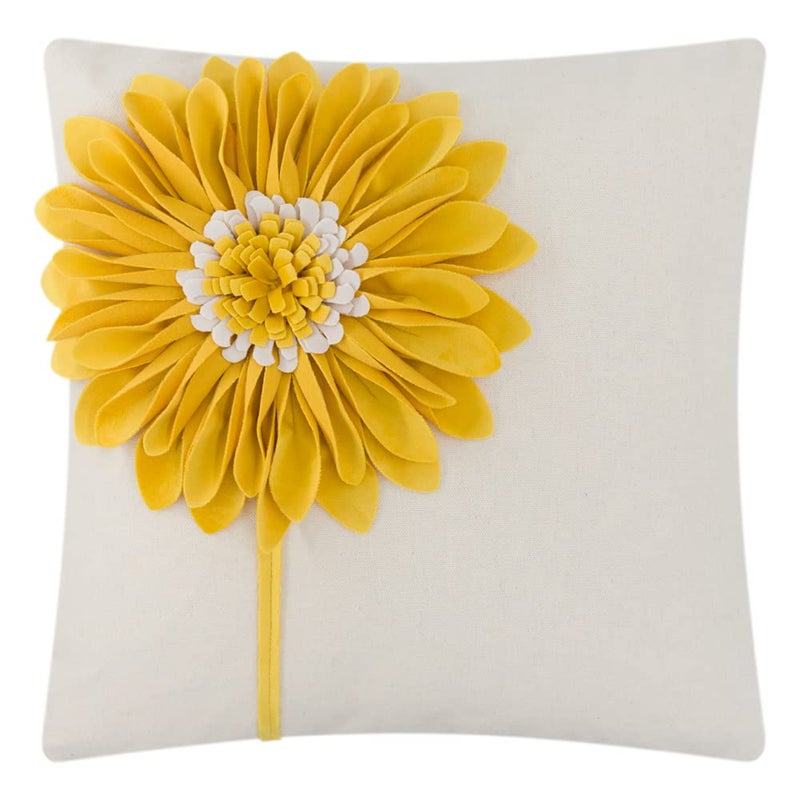 JWH Decorative Flower Throw Pillow Covers 3D Sunflower Pillow Case Velvet Cushion Floral Pillowcase for Bed Living Room Couch Chair 18x18 Inches Yellow Creamy White - Image 1